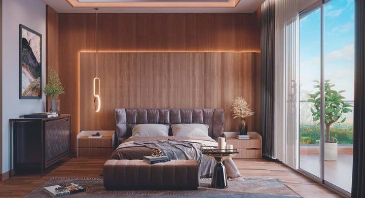 Master bedroom with balcony in a AVR Evania residence