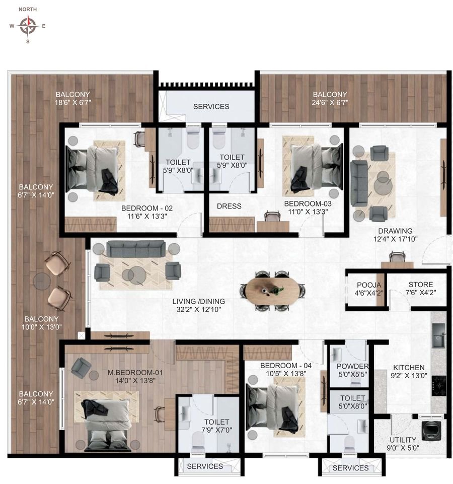 AVR Evania Unit 1 floor plan, 3,575 sq.ft 4 BHK East facing, Kokapet