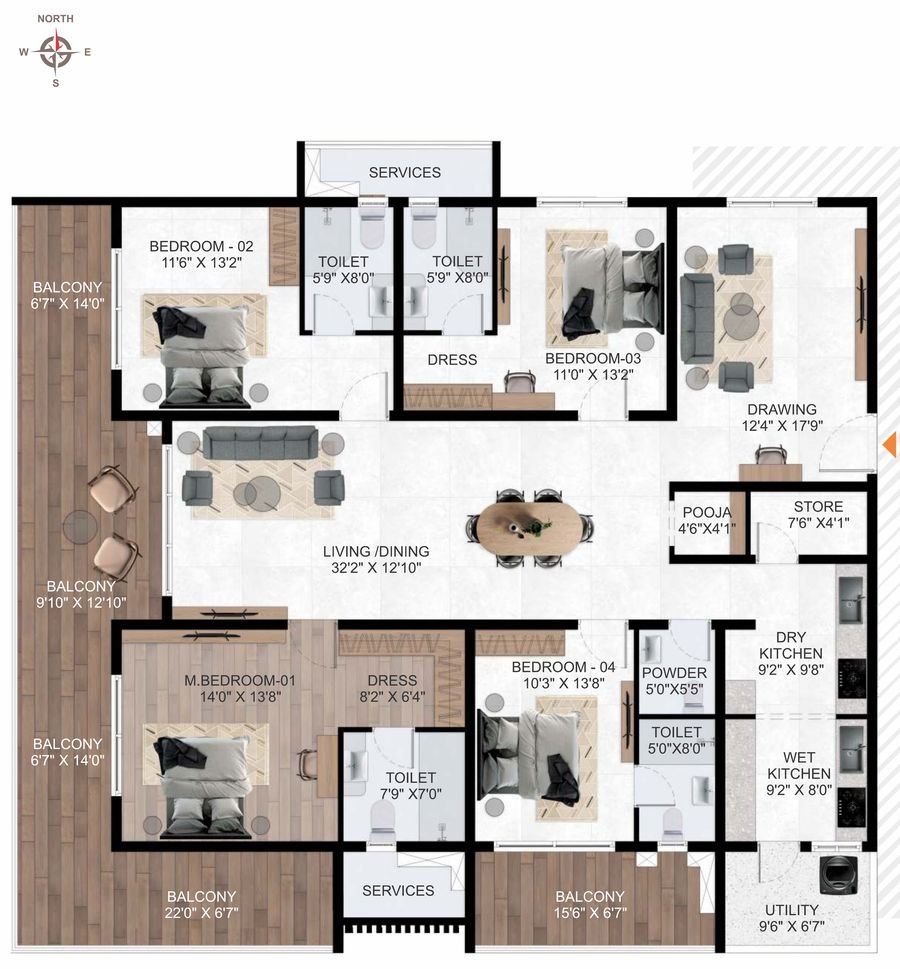 AVR Evania Unit 2 floor plan, 3,575 sq.ft 4 BHK East facing, Kokapet