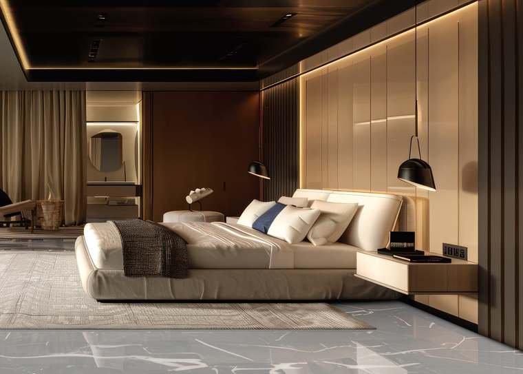 Master bedroom interior render at Brigade Gateway Residences, Neopolis Kokapet