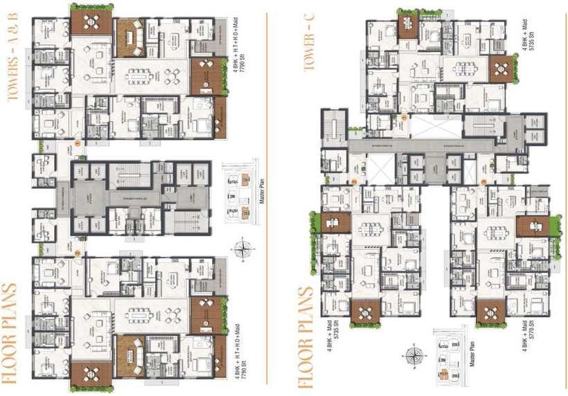 Typical floor plates for Towers A, B and C at Rajapushpa Casa Luxura, Neopolis, Kokapet