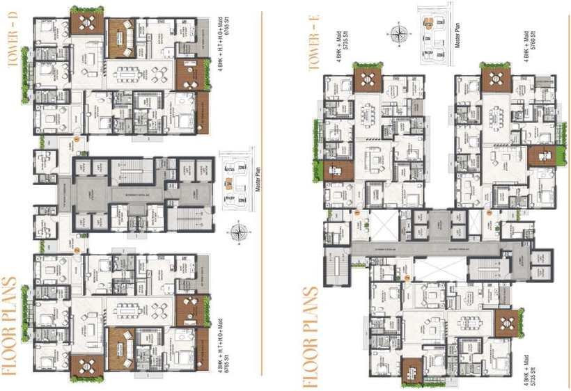 Typical floor plates for Towers D and E at Rajapushpa Casa Luxura, Neopolis, Kokapet