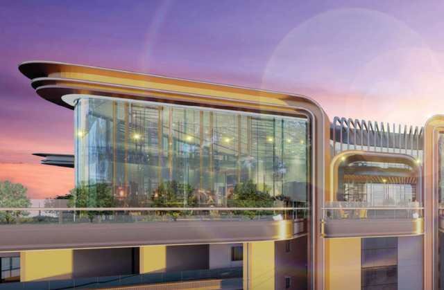 Panoramic skydeck pavilion above the towers at Rajapushpa Casa Luxura, Neopolis, Kokapet