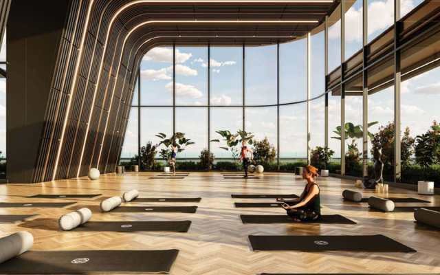 Yoga and aerobics lounge on the skydeck at Rajapushpa Casa Luxura, Neopolis, Kokapet