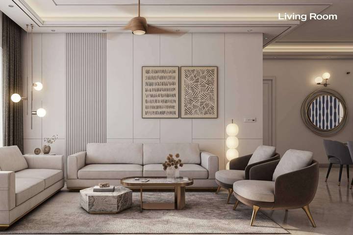 Living room interior render of an apartment at Lansum Elena Residences