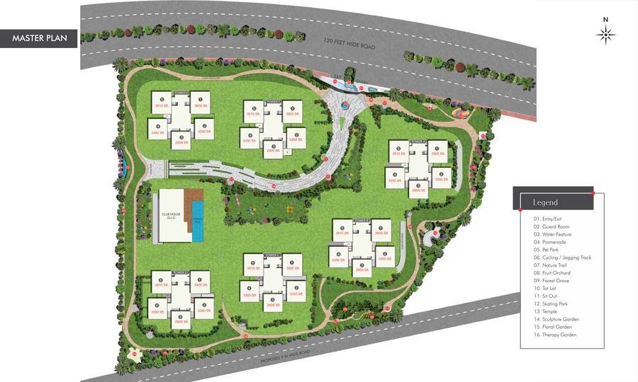 Master plan of Fortune Suraj Bhan Grandé showing six towers, the clubhouse, the central landscape and the perimeter jogging track