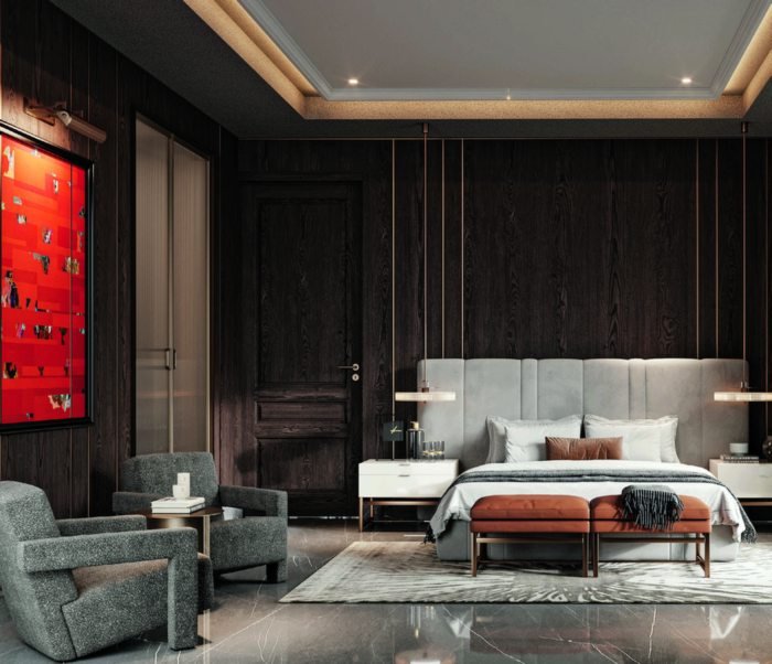 Bedroom interior render at My Home Nishada, Kokapet