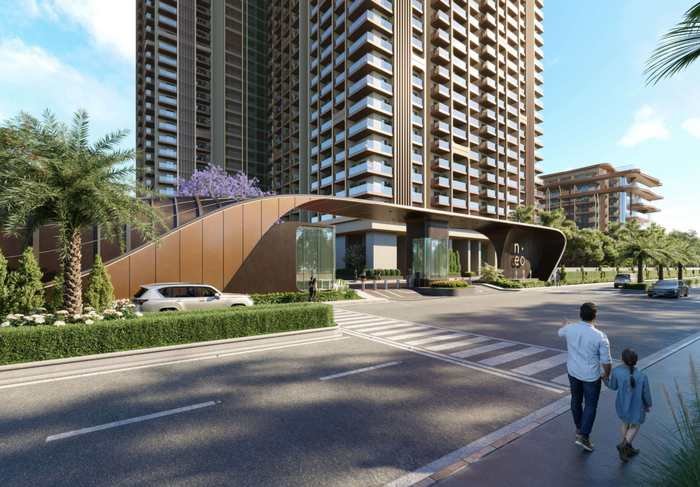Entrance gateway and arrival drive at NEO by Yula, Neopolis, Kokapet Kokapet
