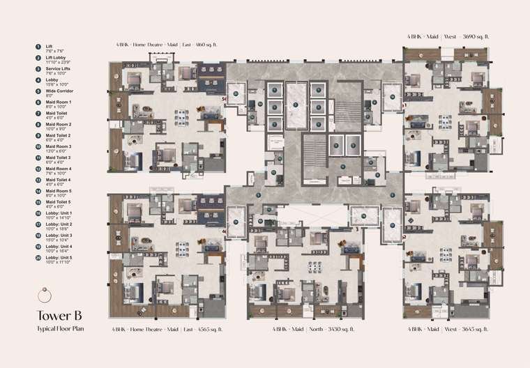 Tower B typical floor plate at NEO by Yula, Neopolis, Kokapet
