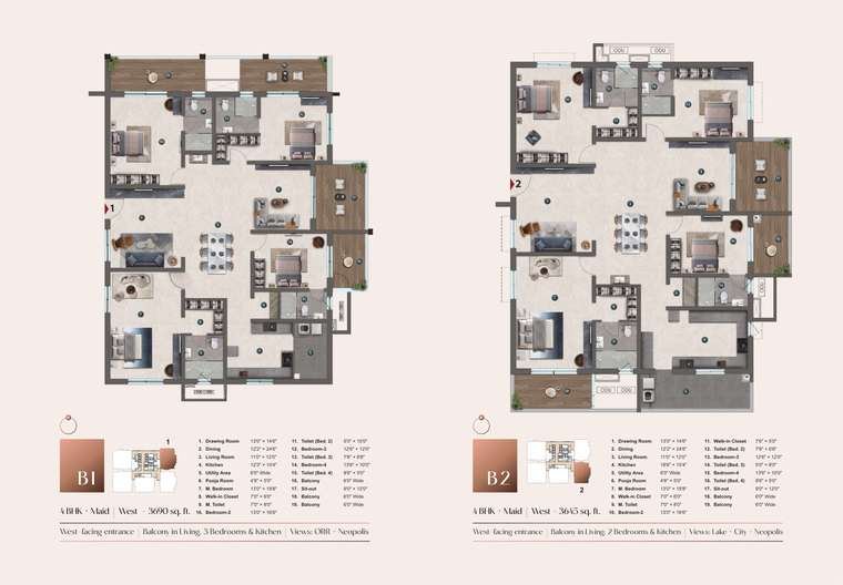 Tower B unit plans with room dimensions at NEO by Yula, Neopolis, Kokapet