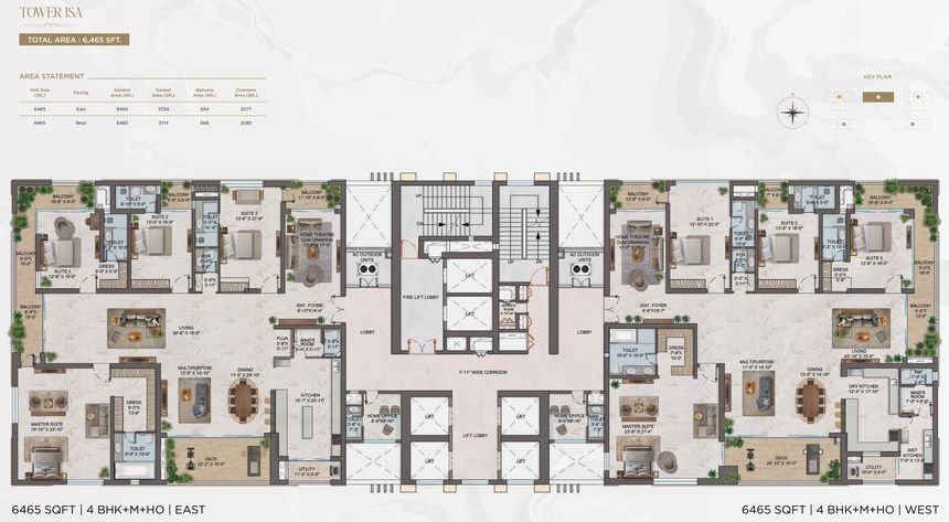 One by MSN typical floor plate for Tower ISA, 6,465 sq.ft 4 BHK + M + HO homes at Neopolis