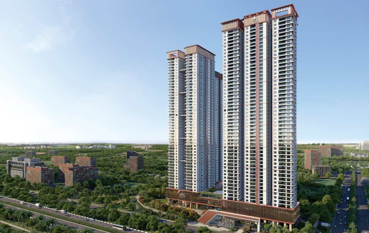 Sumadhura Palais Royale tower rising above the Outer Ring Road at Puppalaguda, Financial District, Hyderabad