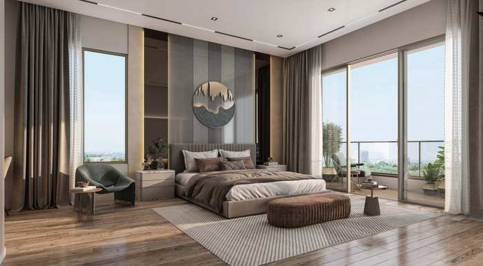 Master suite bedroom interior at Sumadhura Palais Royale, Puppalaguda, Financial District Hyderabad