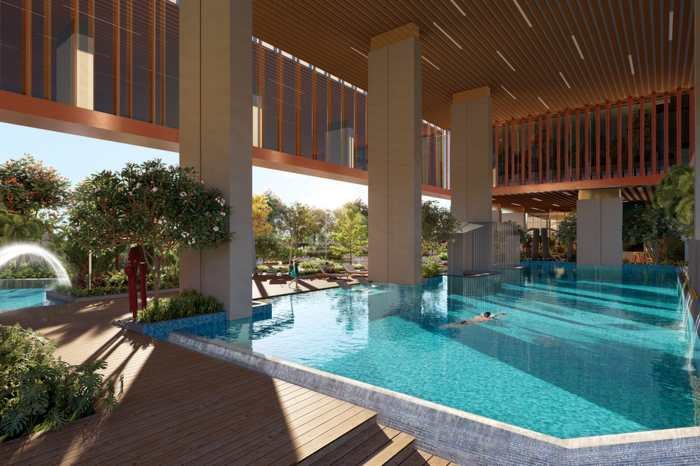 Clubhouse pool deck and cabanas at Sumadhura Palais Royale, Puppalaguda, Financial District Hyderabad