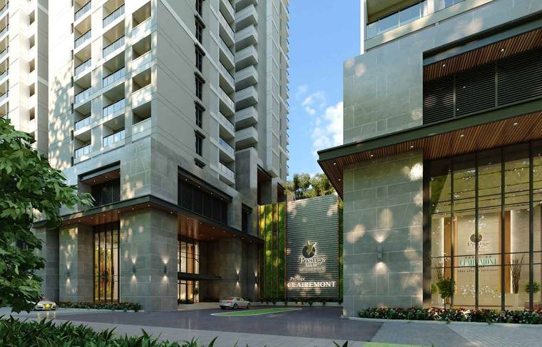 Entrance lobby and gated forecourt at Prestige Clairemont at Kokapet