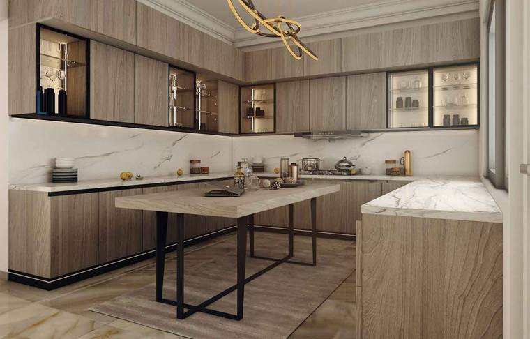 Kitchen interior set for a Prestige Clairemont apartment with island counter