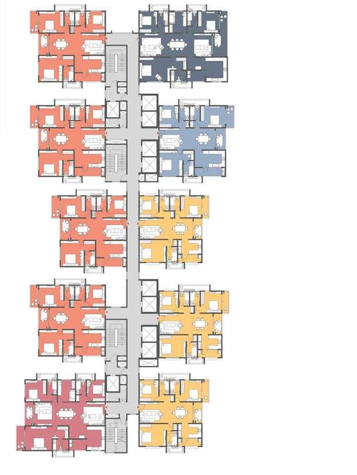 Typical floor plate of Tower 01 at Prestige Clairemont showing ten homes per floor around two lift cores on the 3rd to 13th floors