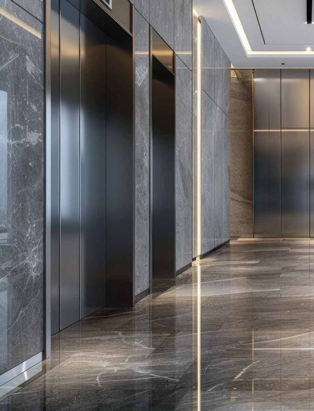 Air-conditioned lift lobby corridor at Rise With 9, Neopolis, Hyderabad