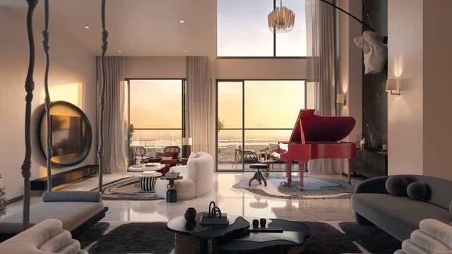 Double-height living room in a Rise With 9 residence, Neopolis