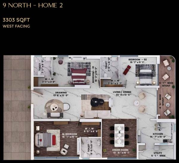 Rise With 9 9 North Home 2 floor plate, 3,303 sq.ft West facing, Neopolis