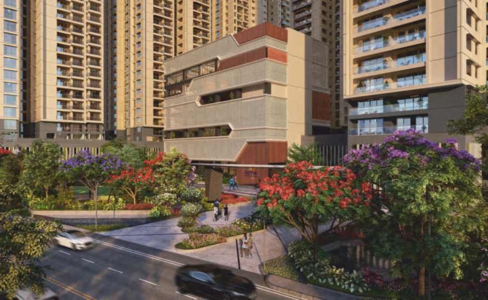 Arrival court and tower entrance at Sattva LakeRidge, Neopolis, Kokapet Kokapet