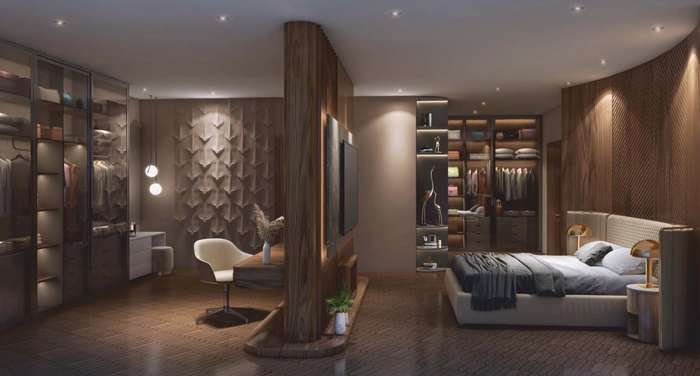 Master bedroom with walk in wardrobe at Sattva LakeRidge, Neopolis, Kokapet