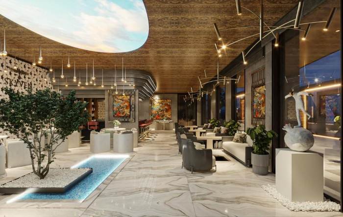 Bar and lounge on the 62nd floor rooftop clubhouse at Skyven Kokapet