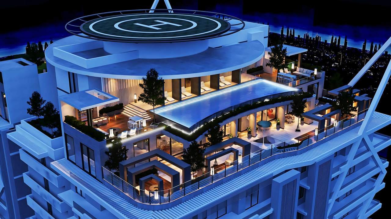 The rooftop clubhouse, infinity pool and helipad crowning the 63-floor tower at Skyven, Kokapet, Hyderabad