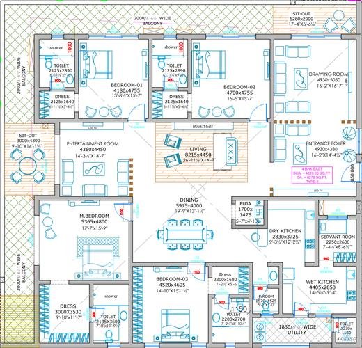 Type II floor plan at Skyven Kokapet, 4 BHK east facing, 6,278 sq.ft saleable