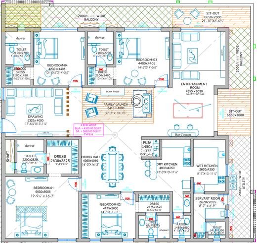 Type III floor plan at Skyven Kokapet, 4 BHK west facing, 5,662 sq.ft saleable