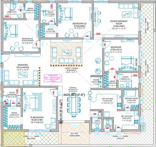 Type IV floor plan at Skyven Kokapet, 4 BHK west facing, 5,962 sq.ft saleable