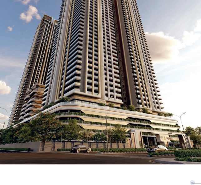 Street-level view of a tower at The Cascades Neopolis, Neopolis Kokapet, Hyderabad