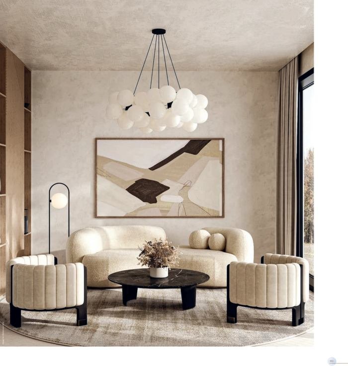 Living room interior render at The Cascades Neopolis, Neopolis, Kokapet